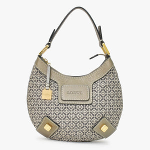 [USED/中古]LOEWE ロエベ ショルダーバッグ シルバー キャンバス レザー ゴールド金具 Bランク 中古 4b013018