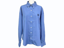 Load image into Gallery viewer, MIUMIU ミュウミュウ ポプリン 長袖ボタンダウンシャツ MK1626 サイズ40 ブルー オーバーサイズ ロゴ刺繍 美品 中古 4b001308