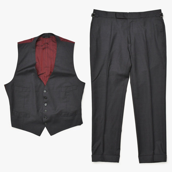 TOM FORD トムフォード パンツ ベスト セットアップ OR0022 61004Z グレー ファブリック サイズ7-52R 美品 中古 4b012704
