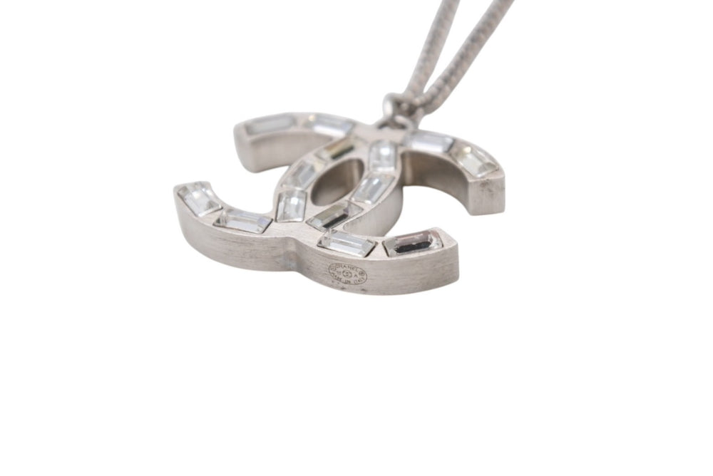 Very Good Condition CHANEL Coco Mark Necklace Accessory Metal Square Rhinestone Silver 9.0g Used 4b001365