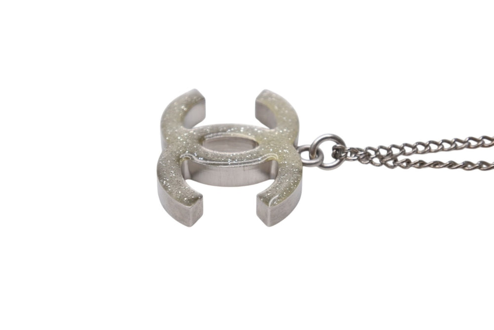 Very Good Condition CHANEL Coco Mark Necklace Accessory Metal Square Rhinestone Silver 9.0g Used 4b001365