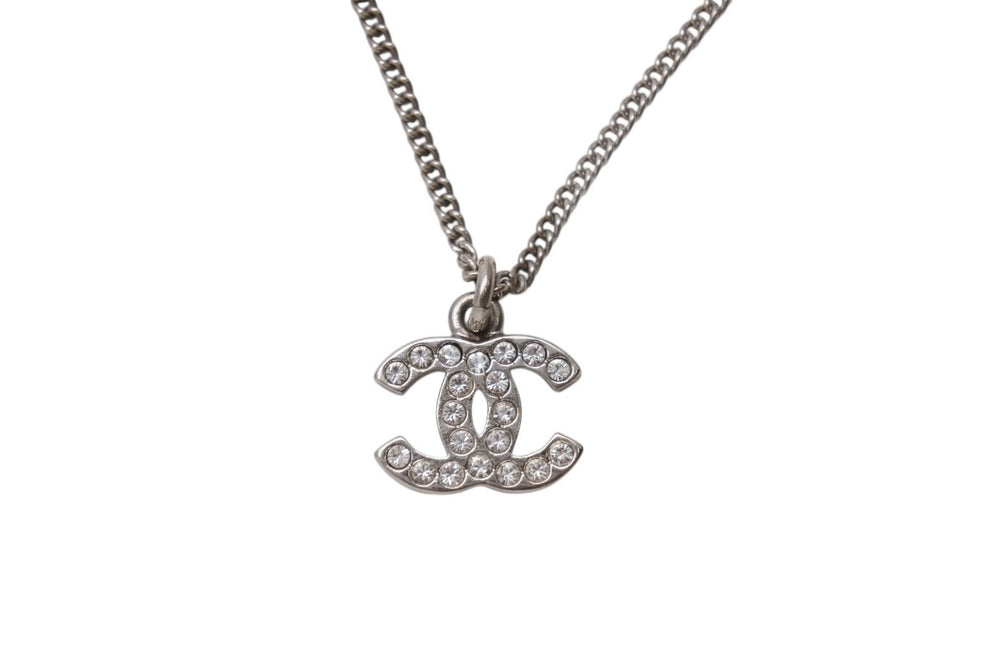 CHANEL シャネル ココマーク ネックレス アクセサリー 08V刻印 メタル ラインストーン 5.6g シルバー 美品 中古 4b001368
