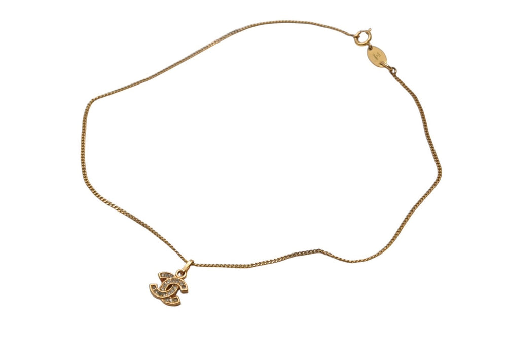 CHANEL Necklace Coco Mark Rhinestone Accessory Gold 1982 3.8g GP Good Condition Used 4b001376