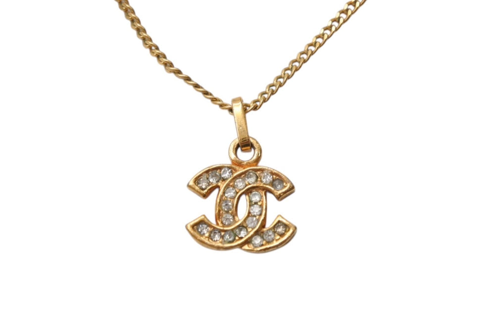 CHANEL Necklace Coco Mark Rhinestone Accessory Gold 1982 3.8g GP Good Condition Used 4b001376