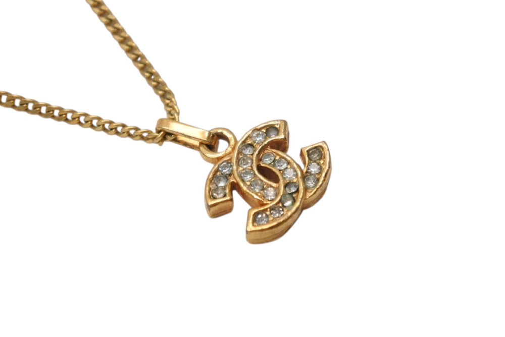 CHANEL Necklace Coco Mark Rhinestone Accessory Gold 1982 3.8g GP Good Condition Used 4b001376