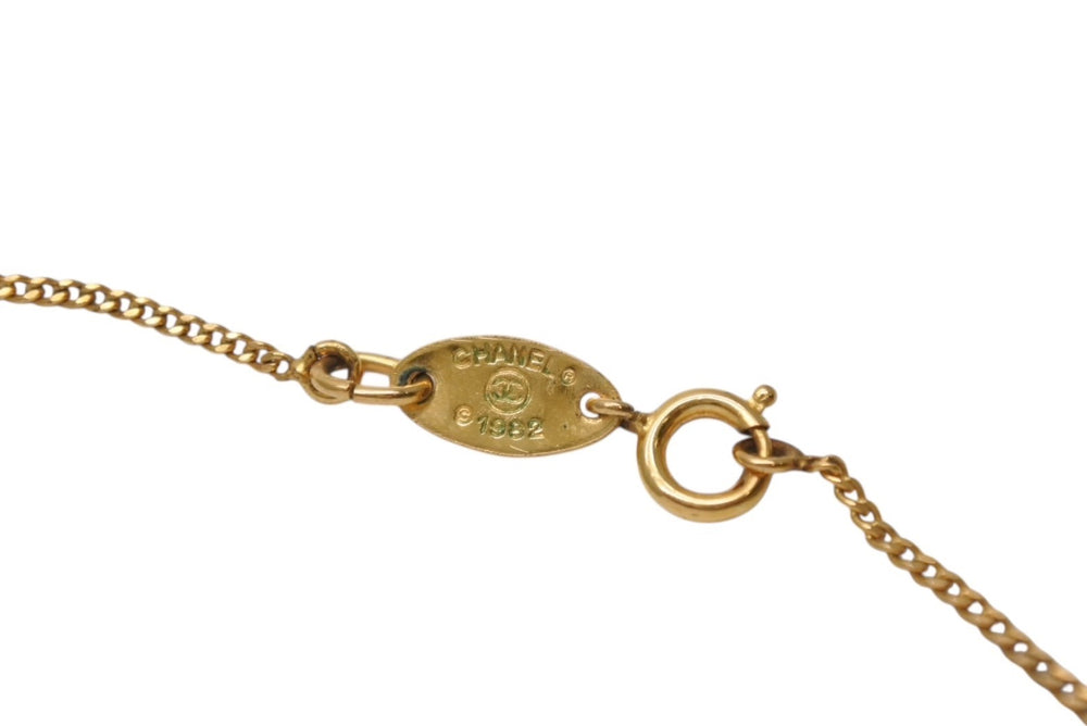 CHANEL Necklace Coco Mark Rhinestone Accessory Gold 1982 3.8g GP Good Condition Used 4b001376