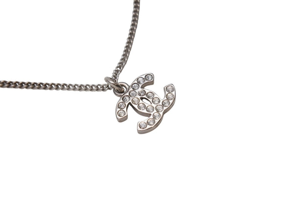CHANEL シャネル ココマーク ネックレス アクセサリー 08V刻印 メタル ラインストーン 5.6g シルバー 美品 中古 4b001368