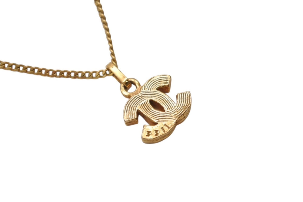 CHANEL Necklace Coco Mark Rhinestone Accessory Gold 1982 3.8g GP Good Condition Used 4b001376