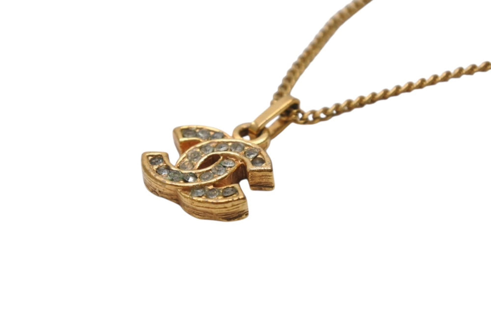CHANEL Necklace Coco Mark Rhinestone Accessory Gold 1982 3.8g GP Good Condition Used 4b001376