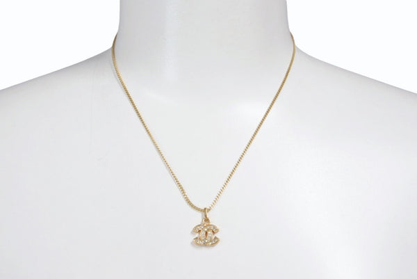 CHANEL Necklace Coco Mark Rhinestone Accessory Gold 1982 3.8g GP Good Condition Used 4b001376