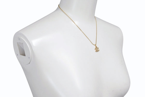 CHANEL Necklace Coco Mark Rhinestone Accessory Gold 1982 3.8g GP Good Condition Used 4b001376