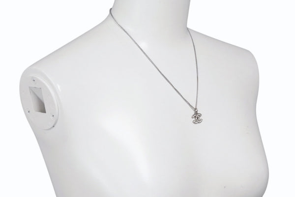 CHANEL シャネル ココマーク ネックレス アクセサリー 08V刻印 メタル ラインストーン 5.6g シルバー 美品 中古 4b001368