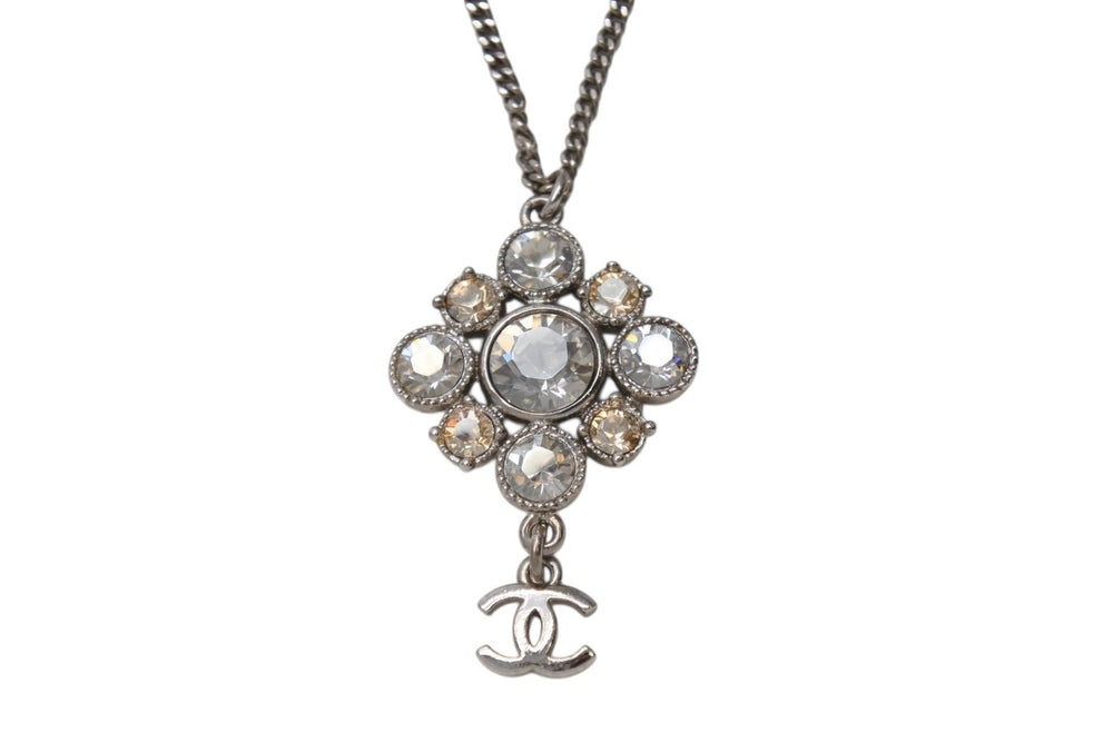 Very Good Condition CHANEL Necklace Coco Mark Rhinestone A12V Engraved Metal Rhinestone Silver 14.3g Used 4b001371