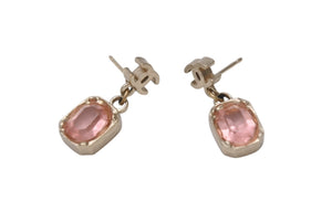 Very Good Condition CHANEL Earrings Dangle Coco Mark Square Stone 07A Engraved Gold Pink GP Used 4b001373