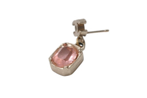 Very Good Condition CHANEL Earrings Dangle Coco Mark Square Stone 07A Engraved Gold Pink GP Used 4b001373