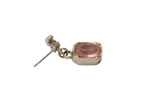 Very Good Condition CHANEL Earrings Dangle Coco Mark Square Stone 07A Engraved Gold Pink GP Used 4b001373