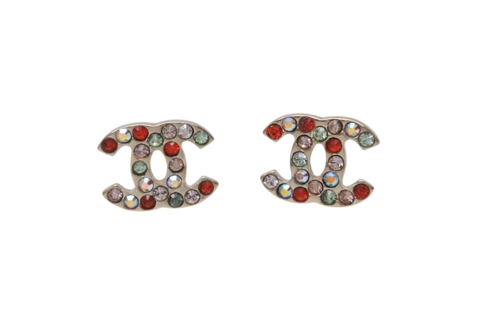 極美品 CHANEL シャネル ココマーク ラインストーン ピアス アクセサリー 04A刻印 ゴールド マルチカラー 中古 4b001364
