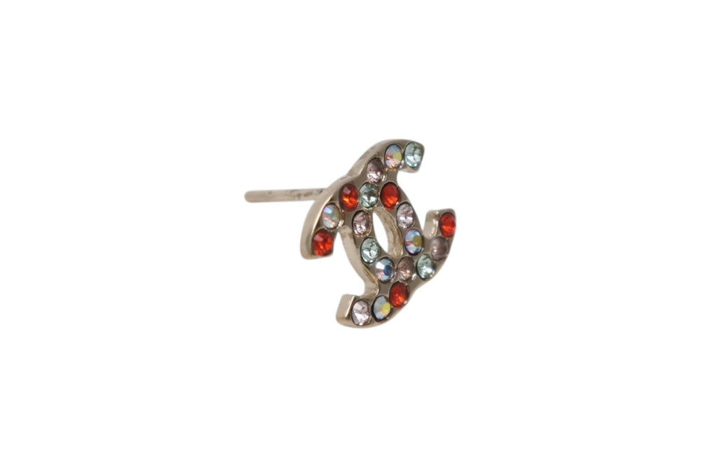 極美品 CHANEL シャネル ココマーク ラインストーン ピアス アクセサリー 04A刻印 ゴールド マルチカラー 中古 4b001364