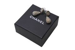 Very Good Condition CHANEL Earrings Both Ear Accessories Coco Mark 21B Engraved Rhinestone 5.4g Metal Silver Used 4b001375
