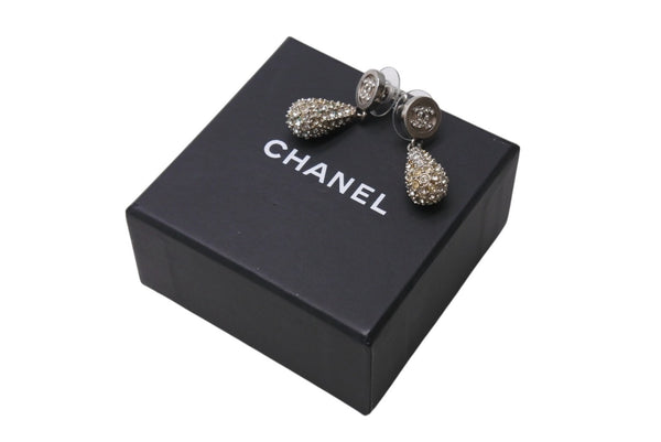 Very Good Condition CHANEL Earrings Both Ear Accessories Coco Mark 21B Engraved Rhinestone 5.4g Metal Silver Used 4b001375