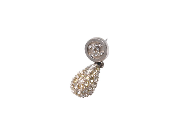 Very Good Condition CHANEL Earrings Both Ear Accessories Coco Mark 21B Engraved Rhinestone 5.4g Metal Silver Used 4b001375