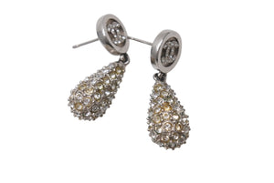 Very Good Condition CHANEL Earrings Both Ear Accessories Coco Mark 21B Engraved Rhinestone 5.4g Metal Silver Used 4b001375