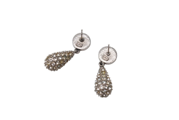 Very Good Condition CHANEL Earrings Both Ear Accessories Coco Mark 21B Engraved Rhinestone 5.4g Metal Silver Used 4b001375