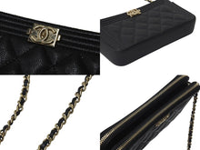 Load image into Gallery viewer, CHANEL シャネル ショルダーバッグ ボーイシャネル チェーンウォレット ブラック キャビアスキン 23番台 シルバー金具 美品 中古 4b001385