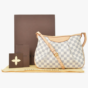 Very Good Condition LOUIS VUITTON Syracuse PM Shoulder Bag N41113 Damier Azur Canvas White Beige Used 4b013933