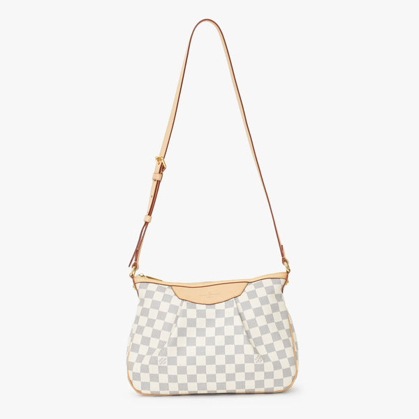Very Good Condition LOUIS VUITTON Syracuse PM Shoulder Bag N41113 Damier Azur Canvas White Beige Used 4b013933