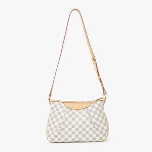 Very Good Condition LOUIS VUITTON Syracuse PM Shoulder Bag N41113 Damier Azur Canvas White Beige Used 4b013933