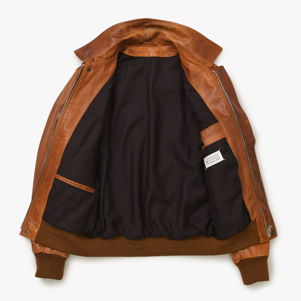 Martin Margiela Leather Flight Jacket Men's Outerwear Color 30 AM024 Brown Good Condition Used 4b014003