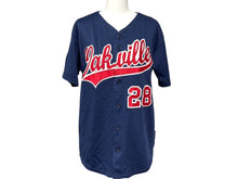 画像をギャラリービューアに読み込む, MAJESTIC マジェスティック ベースボールシャツ ユニフォーム 半袖 28 ポリエステル ネイビー レッド サイズYOUTH L 美品 中古 4b001407