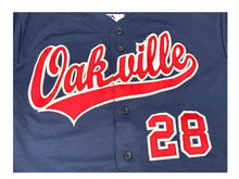 画像をギャラリービューアに読み込む, MAJESTIC マジェスティック ベースボールシャツ ユニフォーム 半袖 28 ポリエステル ネイビー レッド サイズYOUTH L 美品 中古 4b001407