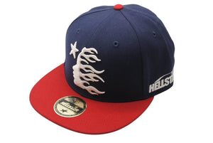 極美品 Hellstar ヘルスター BaseballCap ベースボールキャップ 帽子 CHINA製 ネイビー ホワイト レッド サイズ7 1/2 中古 4b001416