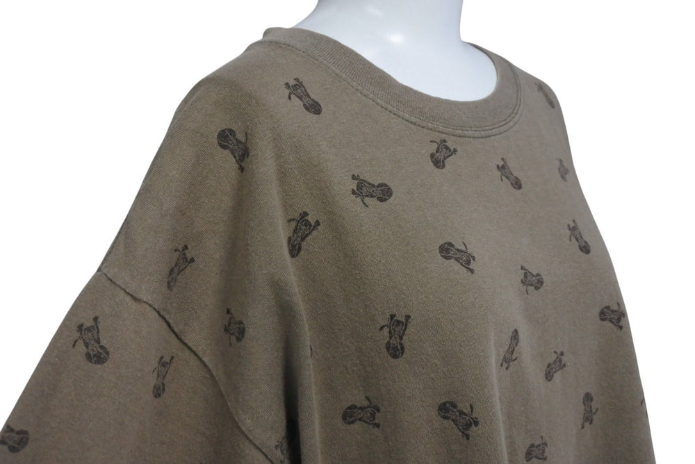 GOOD ENOUGH グッドイナフ ドッグ 総柄 半袖Tシャツ 犬 90s ブラウン 背面パッチ コットン 美品 中古 4b001440