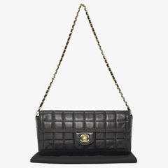 Very Good Condition CHANEL Chocolate Bar Chain Shoulder Bag Lambskin Black x Gold Ladies No. 7 Used 4a001447