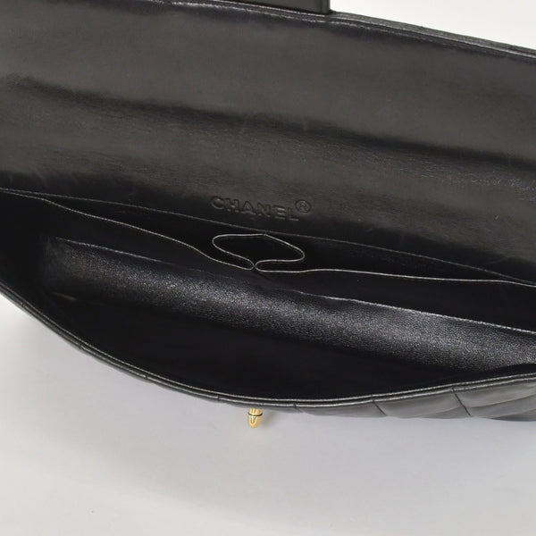 Very Good Condition CHANEL Chocolate Bar Chain Shoulder Bag Lambskin Black x Gold Ladies No. 7 Used 4a001447