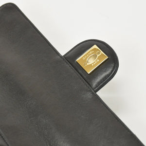 Very Good Condition CHANEL Chocolate Bar Chain Shoulder Bag Lambskin Black x Gold Ladies No. 7 Used 4a001447