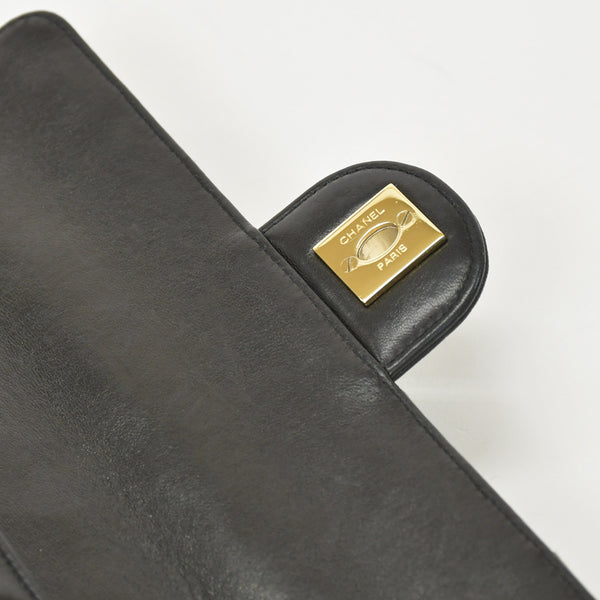 Very Good Condition CHANEL Chocolate Bar Chain Shoulder Bag Lambskin Black x Gold Ladies No. 7 Used 4a001447