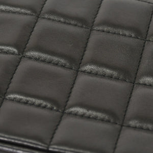 Very Good Condition CHANEL Chocolate Bar Chain Shoulder Bag Lambskin Black x Gold Ladies No. 7 Used 4a001447