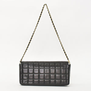 Very Good Condition CHANEL Chocolate Bar Chain Shoulder Bag Lambskin Black x Gold Ladies No. 7 Used 4a001447