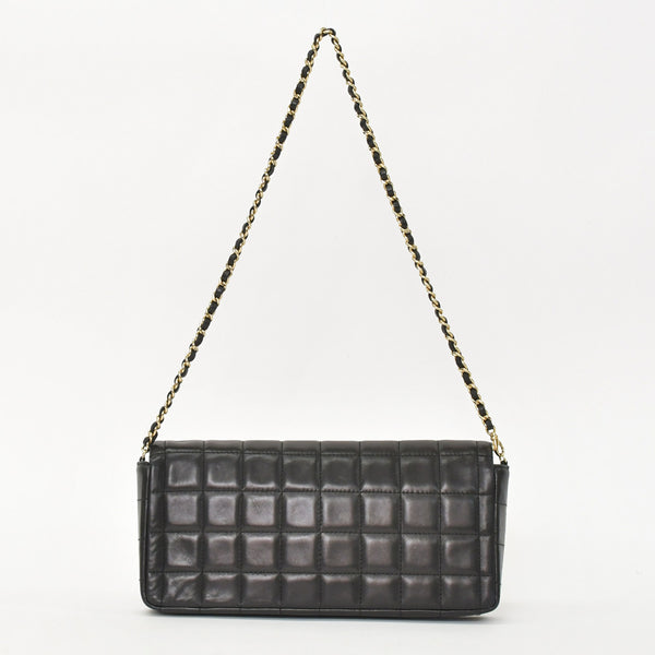 Very Good Condition CHANEL Chocolate Bar Chain Shoulder Bag Lambskin Black x Gold Ladies No. 7 Used 4a001447