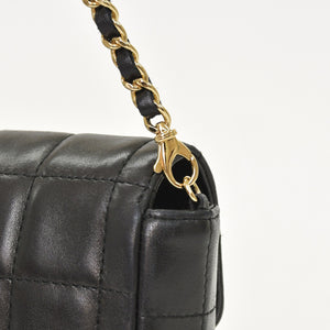 Very Good Condition CHANEL Chocolate Bar Chain Shoulder Bag Lambskin Black x Gold Ladies No. 7 Used 4a001447
