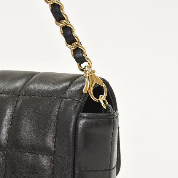 Very Good Condition CHANEL Chocolate Bar Chain Shoulder Bag Lambskin Black x Gold Ladies No. 7 Used 4a001447