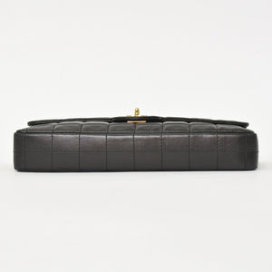 Very Good Condition CHANEL Chocolate Bar Chain Shoulder Bag Lambskin Black x Gold Ladies No. 7 Used 4a001447