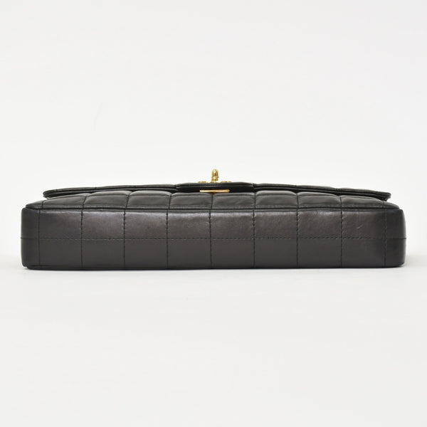 Very Good Condition CHANEL Chocolate Bar Chain Shoulder Bag Lambskin Black x Gold Ladies No. 7 Used 4a001447