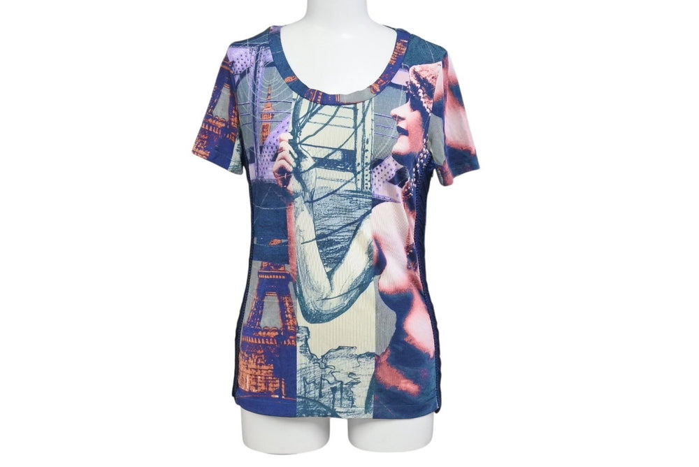 JEAN PAUL GAULTIER JPG Jean Paul Gaultier Paris Power Net Short Sleeve Tops Fringe All Over Pattern Navy Size 40 Good Condition Used 4b001602