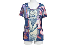 JEAN PAUL GAULTIER JPG Jean Paul Gaultier Paris Power Net Short Sleeve Tops Fringe All Over Pattern Navy Size 40 Good Condition Used 4b001602