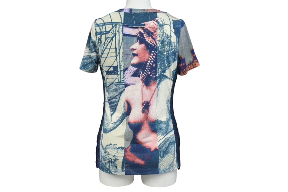 JEAN PAUL GAULTIER JPG Jean Paul Gaultier Paris Power Net Short Sleeve Tops Fringe All Over Pattern Navy Size 40 Good Condition Used 4b001602